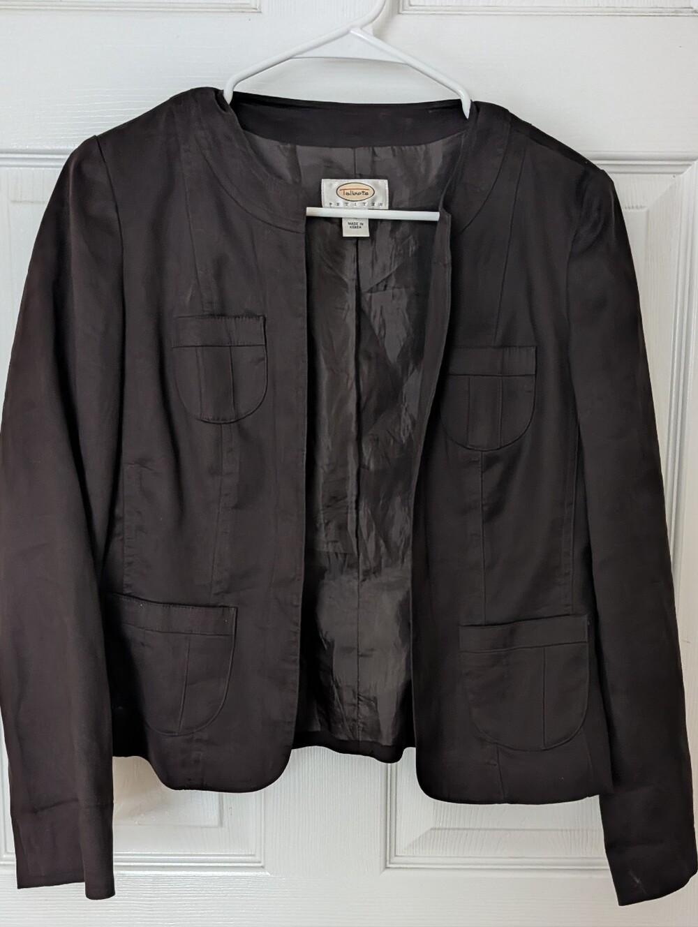 Talbots Women's Collarless Black Blazer With Patch Pockets